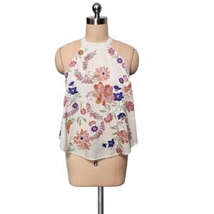FREE PEOPLE Floral 100% Cotton Tie Back Top Shirt Blouse Small